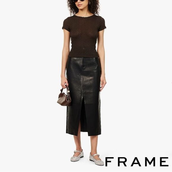 FRAME **NWT** Mesh Lace Baby Tee in Chocolate Brown - Picture 4 of 13